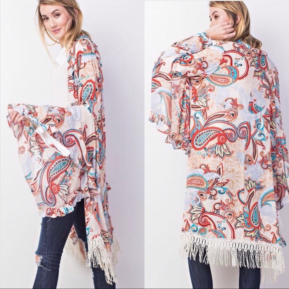 ☀️BLUE PAISLEY BOHO FLARE SLEEVES CARDIGAN - Picture 7 of 8